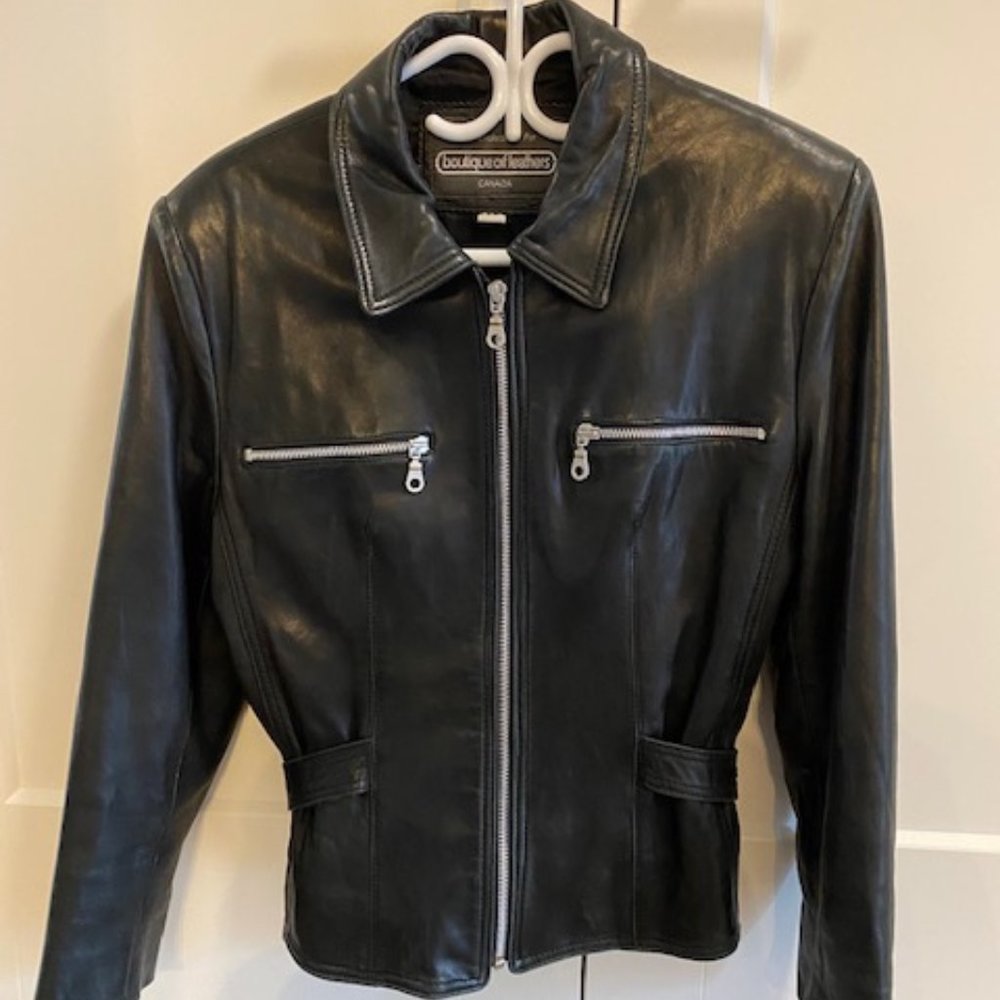 Vintage Black Lamb Leather Jacket, Boutique of Leathers, Size M